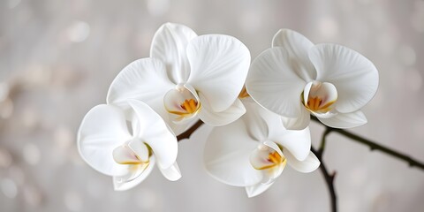 Obraz premium Timeless white orchids set against a sparkling glitter bokeh background that adds elegance and serenity to the composition.