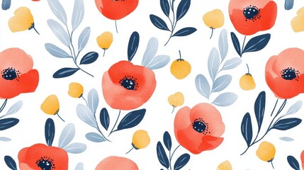 Floral Pattern Background, Watercolor Style