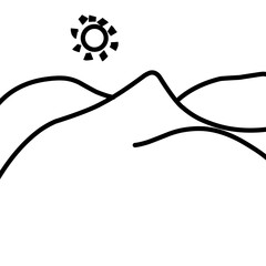 One continuous line drawing of hills in mountains. Vector illustration of mountainous hills for symbols, icons, logos, emblems, posters. Premium icon from a simple line for adventure, camping, picnic