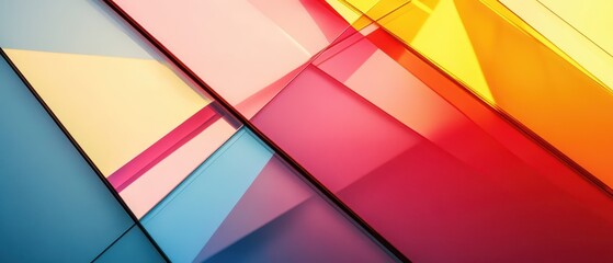 Obraz premium Multicolor geometric layers intersecting and merging, forming a bold and energetic backdrop