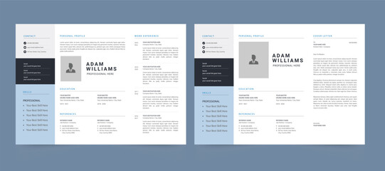 Minimalist resume and cover letter layout design. Professional resume cv template. 