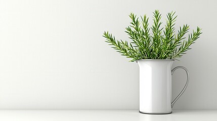 Fresh Rosemary in White Pitcher, Minimalist Style