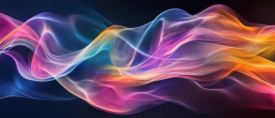 Abstract colorful waves of overlapping geometric forms, evoking fluidity and energy