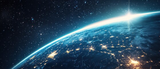 Obraz premium Stunning View of Earth from Space during Dawn with Stars and Lights