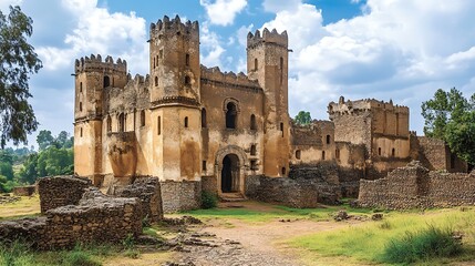 Ruined Castle in Ethiopia, Historic Site, Landscape