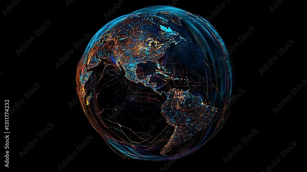 Wall mural earth with an abstract globe design, showing global networks in motion