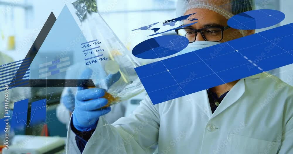 Aufkleber scientist in lab coat working with data processing animation over laboratory scene