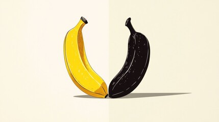Bananas ripe and rotten comparison; concept art, illustration for healthy lifestyle or organic product