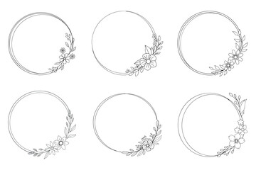 set of simple round frames with floral ornament vector art