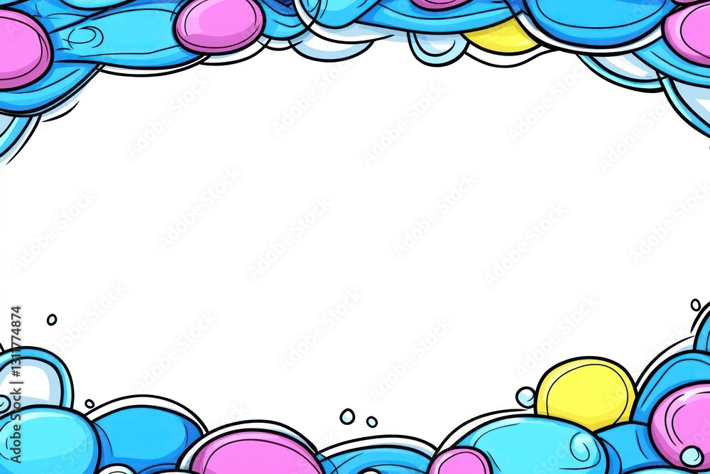 Poster abstract colorful bubbles frame illustration, blank canvas. background border with space for text, m