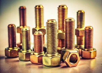 Vintage Photo: Assortment of Bolts and Nuts of Varying Lengths on White Background
