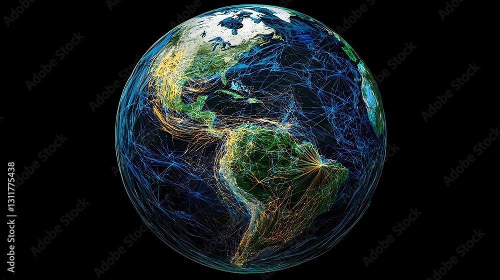 Wall mural earth with an abstract globe design, showing global networks in motion