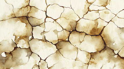 Abstract Watercolor Texture Depicting Cracked Surface with Brown and Beige Hues