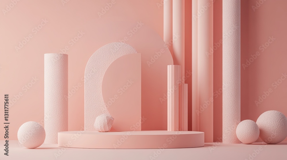 Poster abstract pastel pink 3d render with geometric shapes and cylinders for product display background