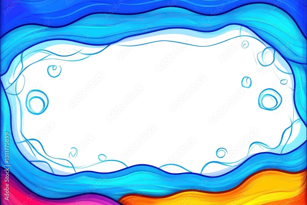 Poster abstract wavy border with bubbles. colorful ocean background with space for text