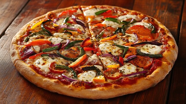 Hot Italian pizza with roasted vegetables and mozza.