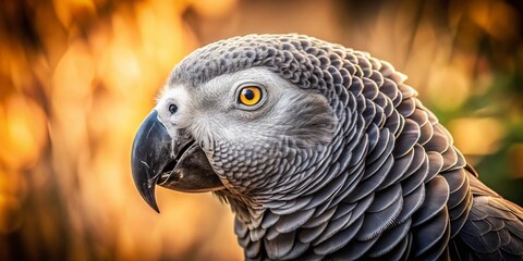 Fototapeta premium Vintage Photo of a Grey African Parrot with White Eye Rings
