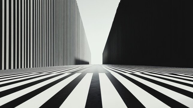 Abstract monochrome architectural convergence with stark linear patterns