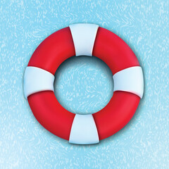 Realistic Lifebuoy Floating on Water - Vector Illustration