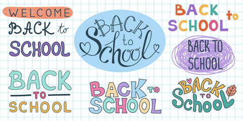 Hand drawn Back to school colorful lettering. Cute childish text education concept. Vector illustration.