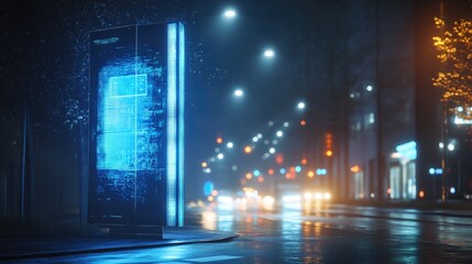 Luminous data display illuminates a futuristic urban nightscape
