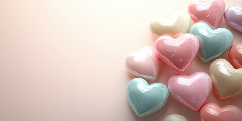 Fototapeta premium Colorful Heart-Shaped Candies Arranged Beautifully on a Soft Pastel Background for Sweet Celebrations