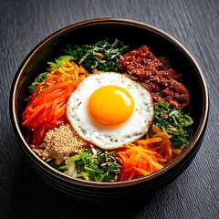 Bibimbap with delicious vegetables and egg yolk