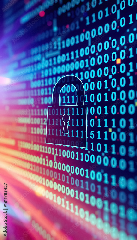 Poster Digital Security Lock Conceptual of padlock symbol embedded in matrix of binary code