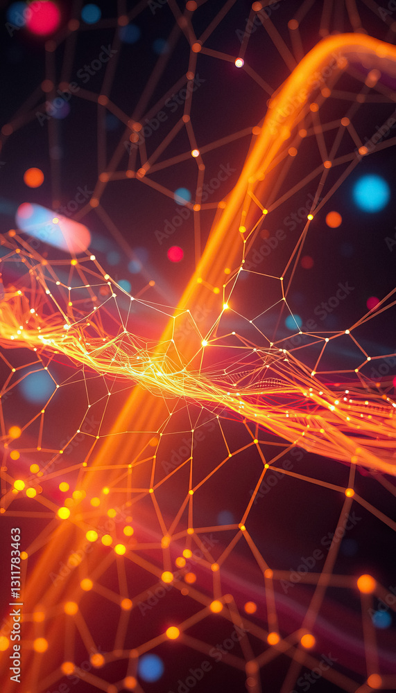 Aufkleber Abstract technology network with bright orange lines and nodes Connection and innovation