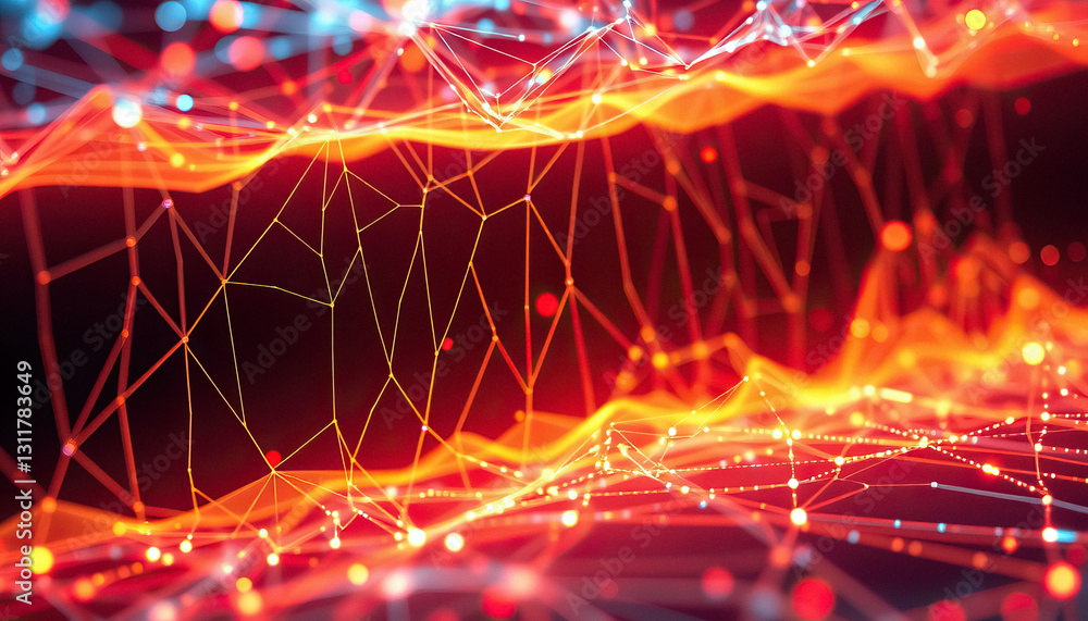 Poster fiery network of connected lines and glowing points abstract and modern design