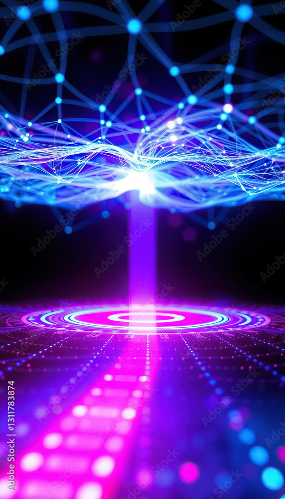 Poster mesmerizing digital rendering showcases beam of light connecting to network system