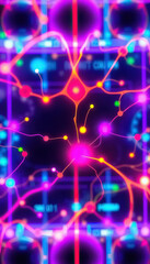 vibrant abstract showing glowing connections and networks in purple pink and orange hues