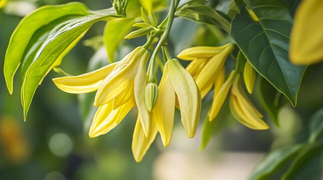 Ylang-Ylang Leaves Close-Up View for Botanical Backgrounds