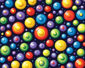 Colorful circles scattered on a black background for design