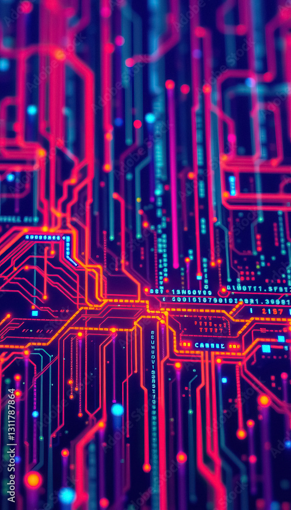 Poster Abstract futuristic circuit board design interconnected pathways and vibrant data streams