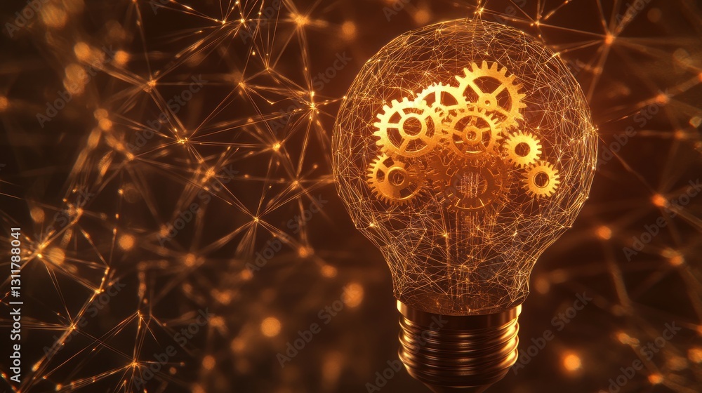 Aufkleber illuminating idea conceptualization a lightbulb filled with gears and connected nodes