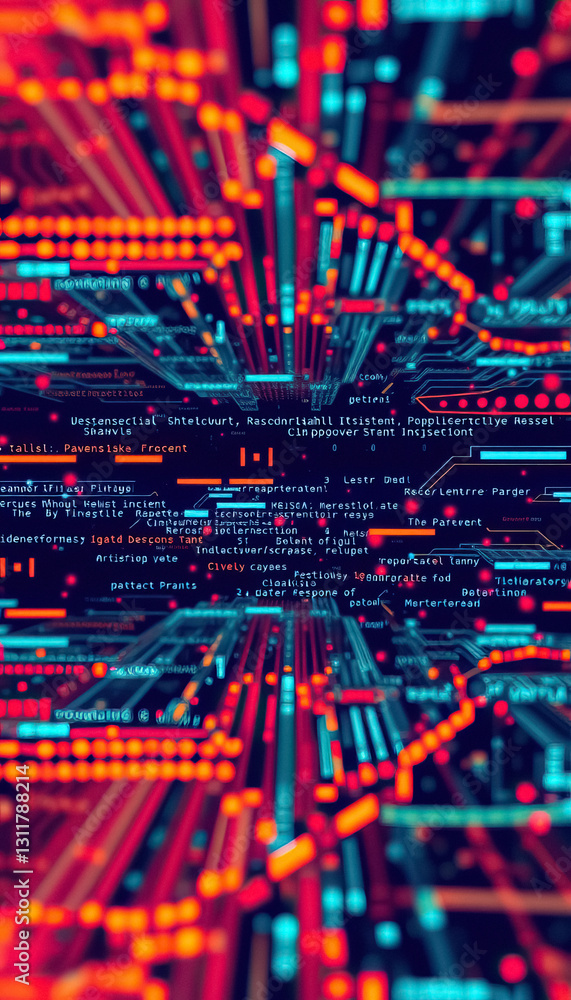 Poster Digital realm visualization Interconnected networks and data streams Abstract circuit design