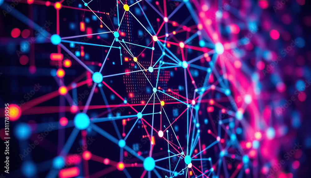 Aufkleber Abstract network of connected nodes and lines with futuristic and digital aesthetic