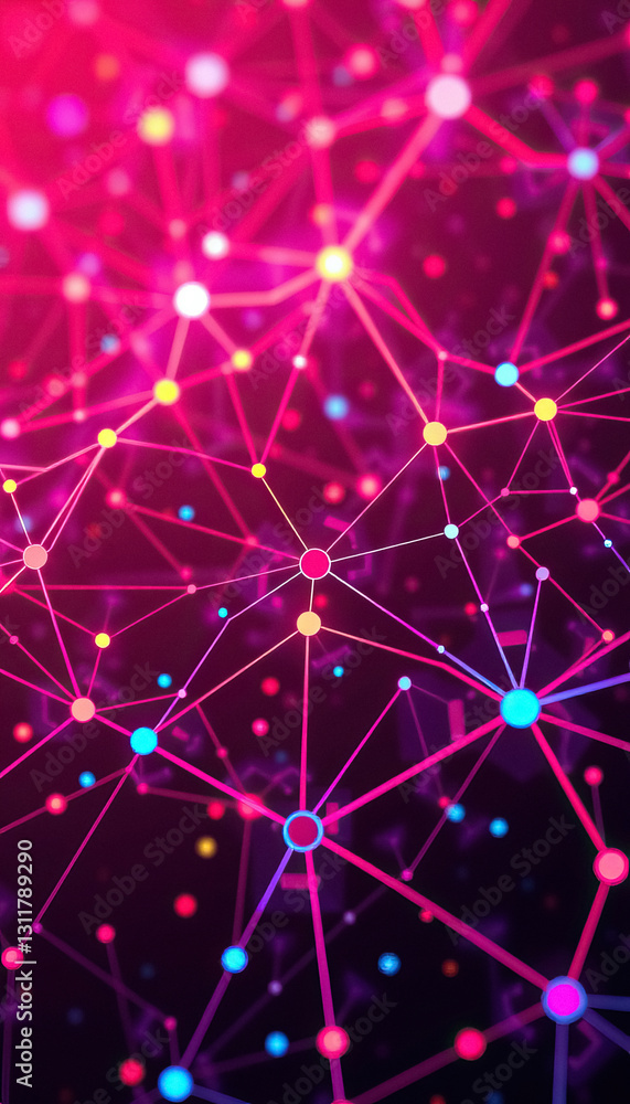 Aufkleber interconnected network of dots and lines magenta pink yellow and blue nodes linked together