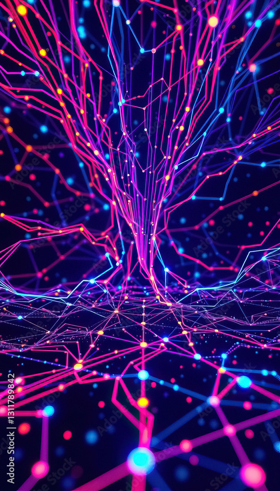 Aufkleber Abstract Network Vibrant lines and connections illustrate complex data flow and futuristic tech