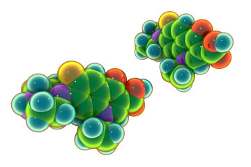 Molecular structure of ciprofloxacin antibiotic, 3D illustration