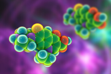 Molecular structure of ciprofloxacin antibiotic, 3D illustration