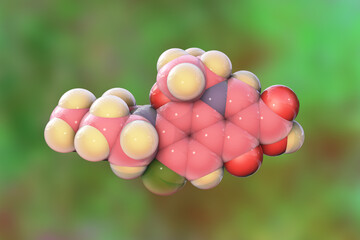 Molecular structure of levofloxacin, a fluoroquinolone antibiotic, 3D illustration