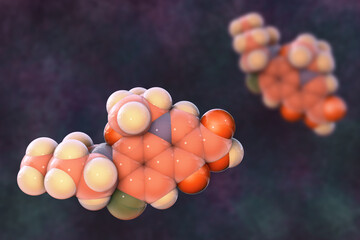 Molecular structure of levofloxacin, a fluoroquinolone antibiotic, 3D illustration