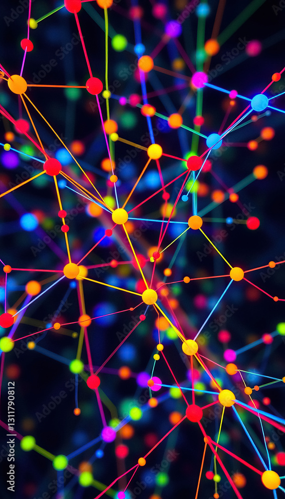 Leinwandbilder abstract network of colorful dots and lines interconnected pathways and connections