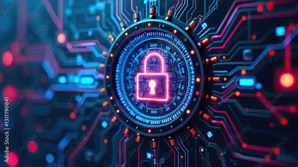 Aufkleber Cyber Security Lock Digital safety with encrypted data depicted as digital padlock on circuit board