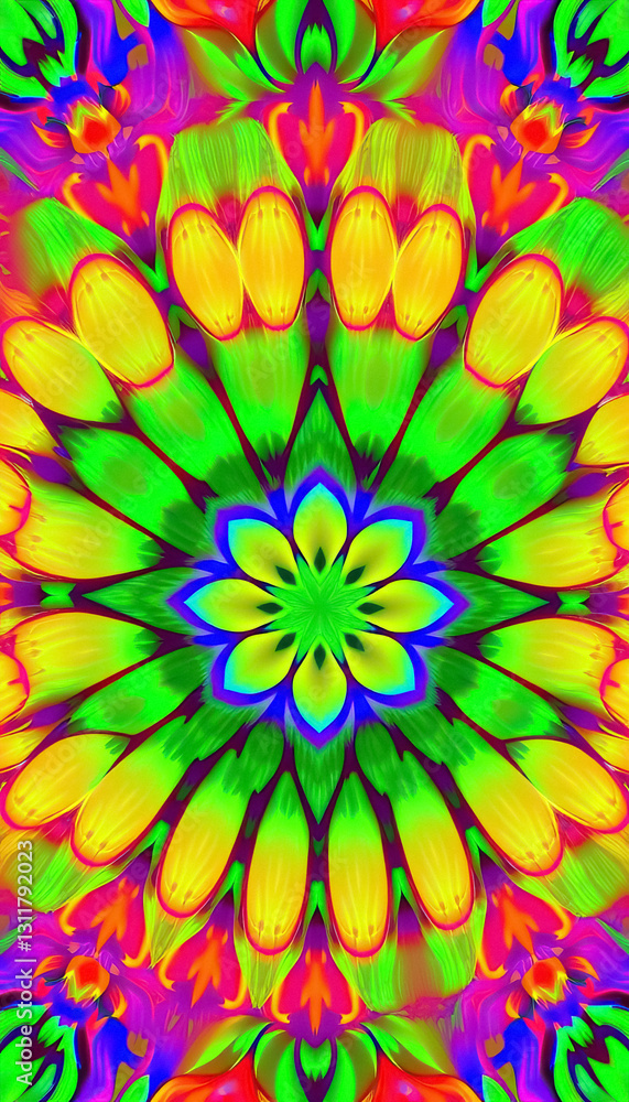 Aufkleber vibrant multicolored kaleidoscope pattern with floral and petal like elements in symmetrical design