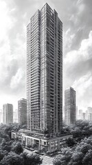 Fototapeta premium Modern skyscraper sketch realistic high resolution hd image