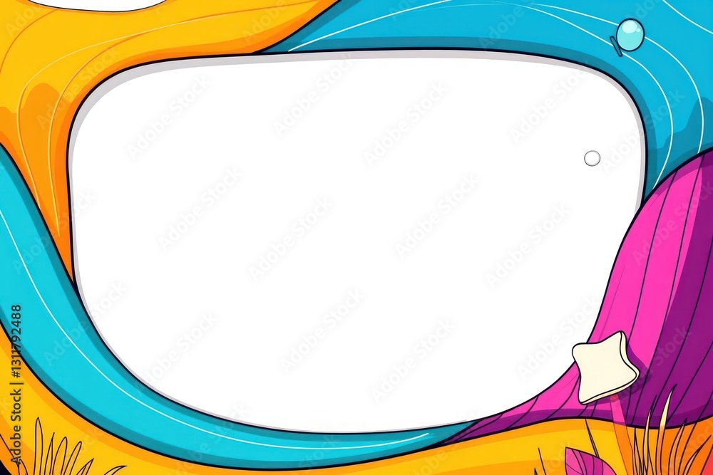 Poster colorful abstract frame overlay with a white rectangular space and fluid vector shapes