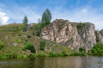 Magnificent cliffs and mountains on both banks of the Iset River in the city of Kamensk-Uralsky